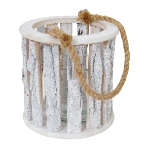 Windlicht aus Holz, 36 cm hoch, mit Glaseinsatz und Juteseil zum Aufhängen, Weihnachtsdekoration.