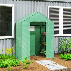 Outsunny Gewächshaus mit Rolltür, Stahlrahmen, grüne Folie, 143x74x190 cm. Begehbares Foliengewächshaus.