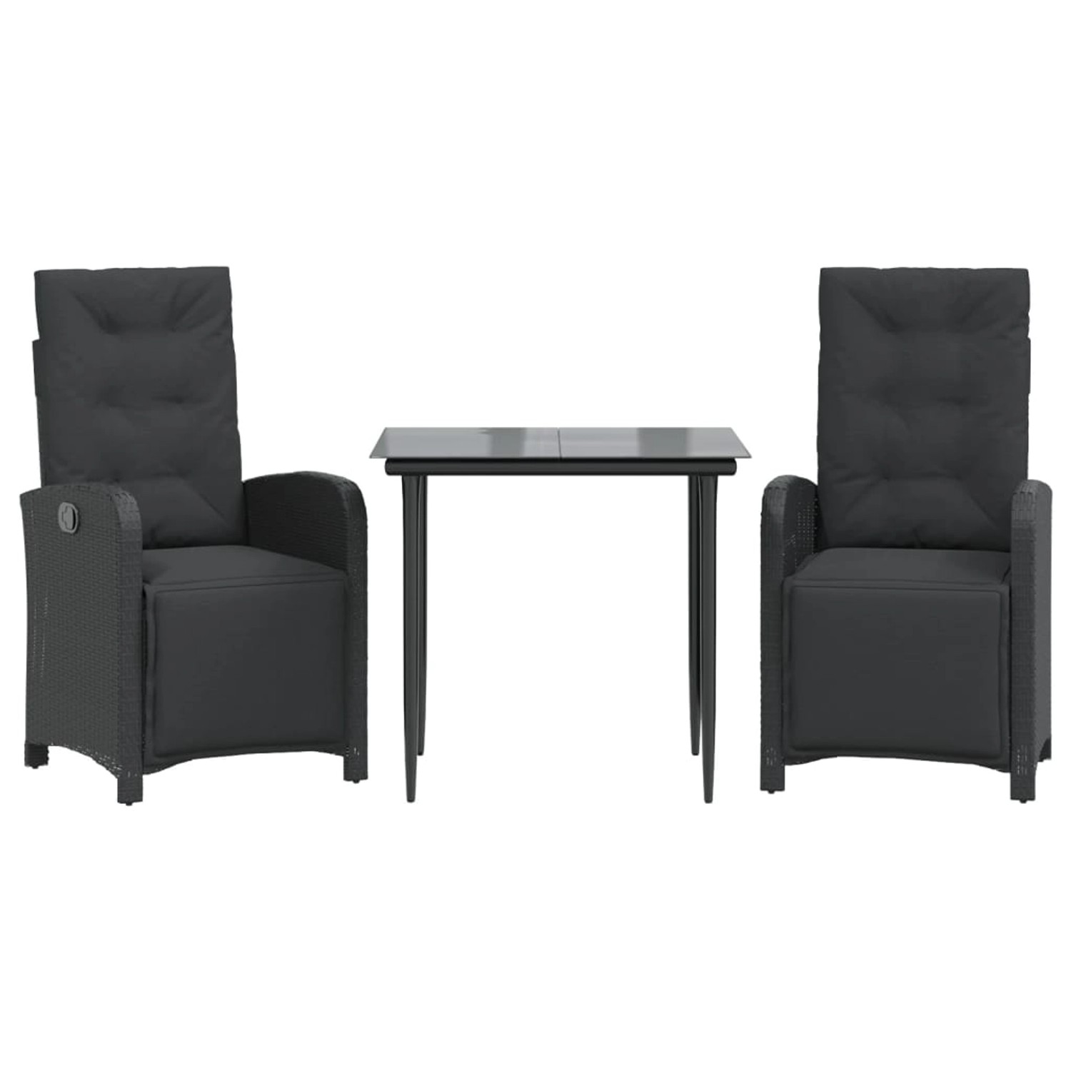 vidaXL 3-Tlg Bistro-Set mit Kissen Schwarz Poly Rattan 3212528