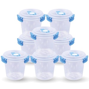 Bestlivings Frischhalteboxen, 8er-Set, 0,64L, Joghurtboxen mit blauem Deckel.
