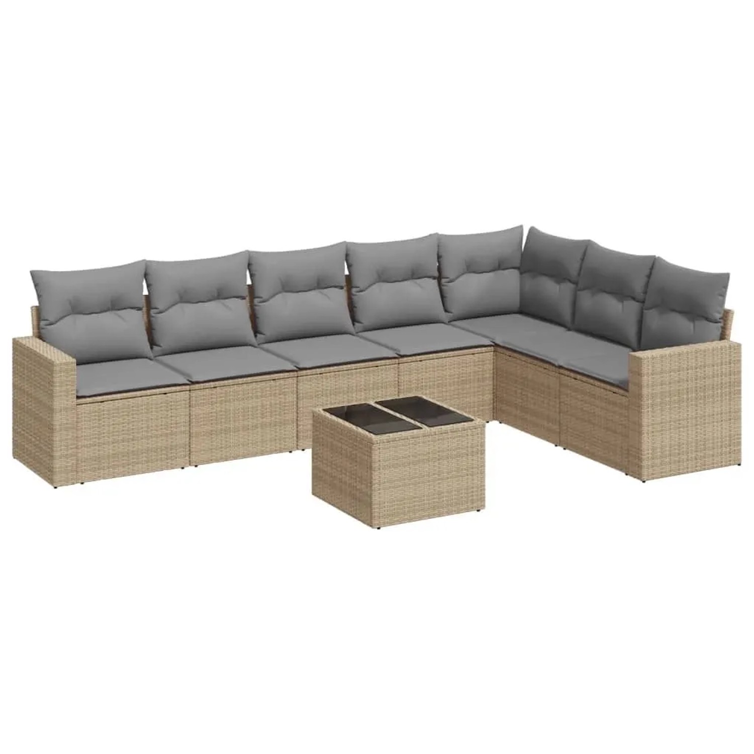 vidaXL 8-Tlg Garten-Sofagarnitur mit Kissen Beige Poly Rattan 3251396