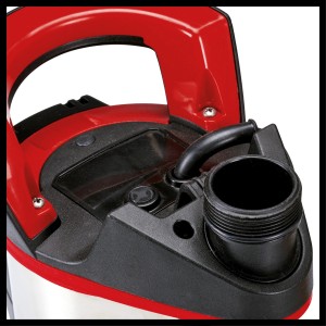 Detailaufnahme der Einhell Klarwasserpumpe GE-SP 4095 N-A LL ECO, Elektro-Pumpe mit rotem Tragegriff.