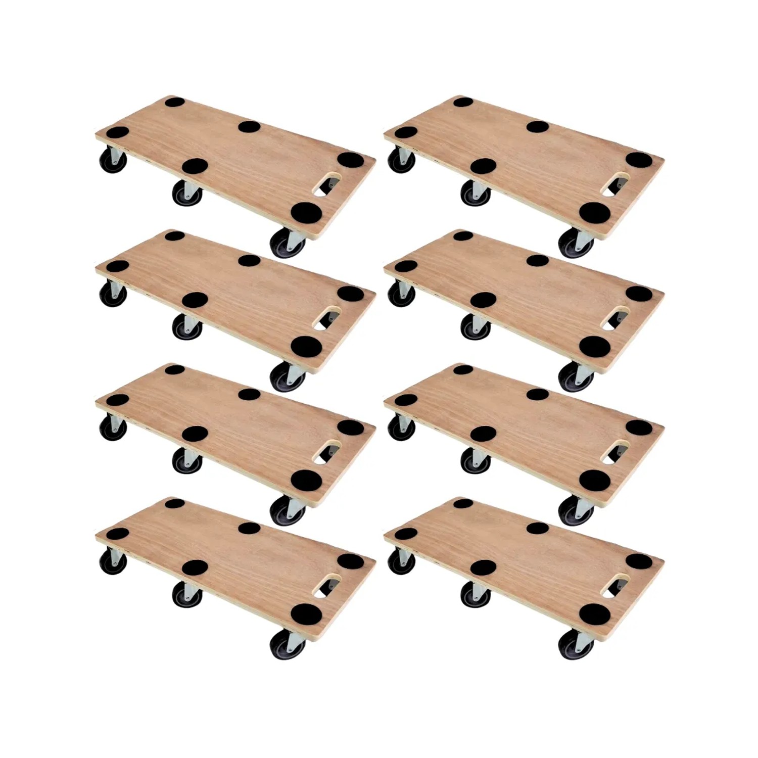 PROREGAL Mega Deal 8x Profi Transportroller mit 6 Rollen HxBxT 11 x 30 x 68 cm Traglast 300 kg Sperrholzplatte Braun