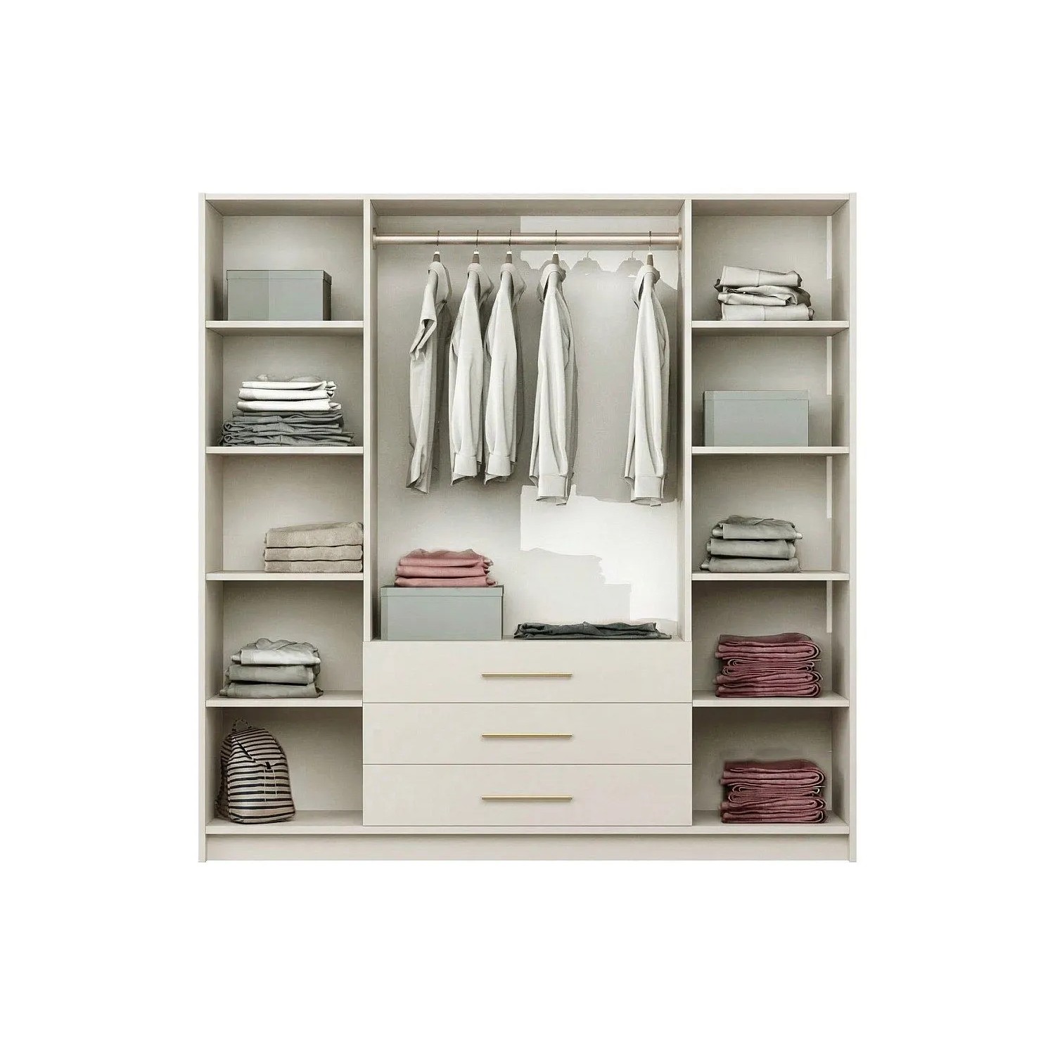 Vente-unique Kleiderschrank Monlio Beige  Goldfarben 196 cm