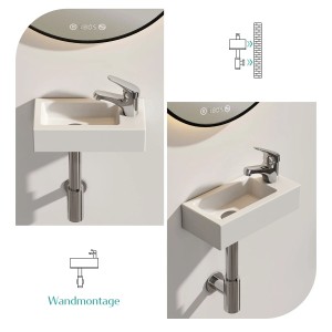 Emke Handwaschbecken Reckiger, weißes Waschbecken mit Hahnloch rechts, Wandmontage.