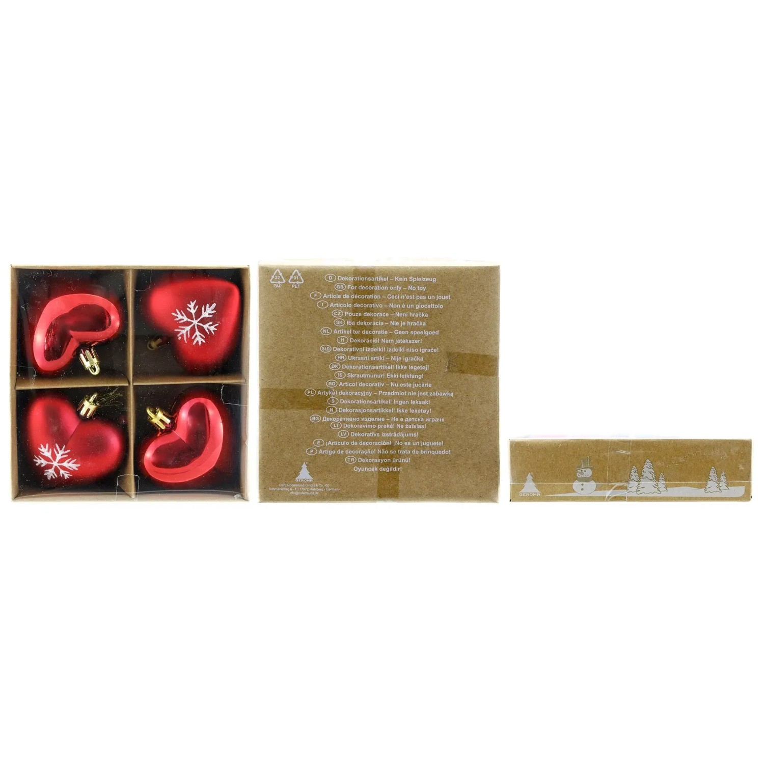 Weihnachts-Deko Herzen zum Hängen aus Kunststoff 6,5 x 6,5 cm Rot-Weiß 4 Stück