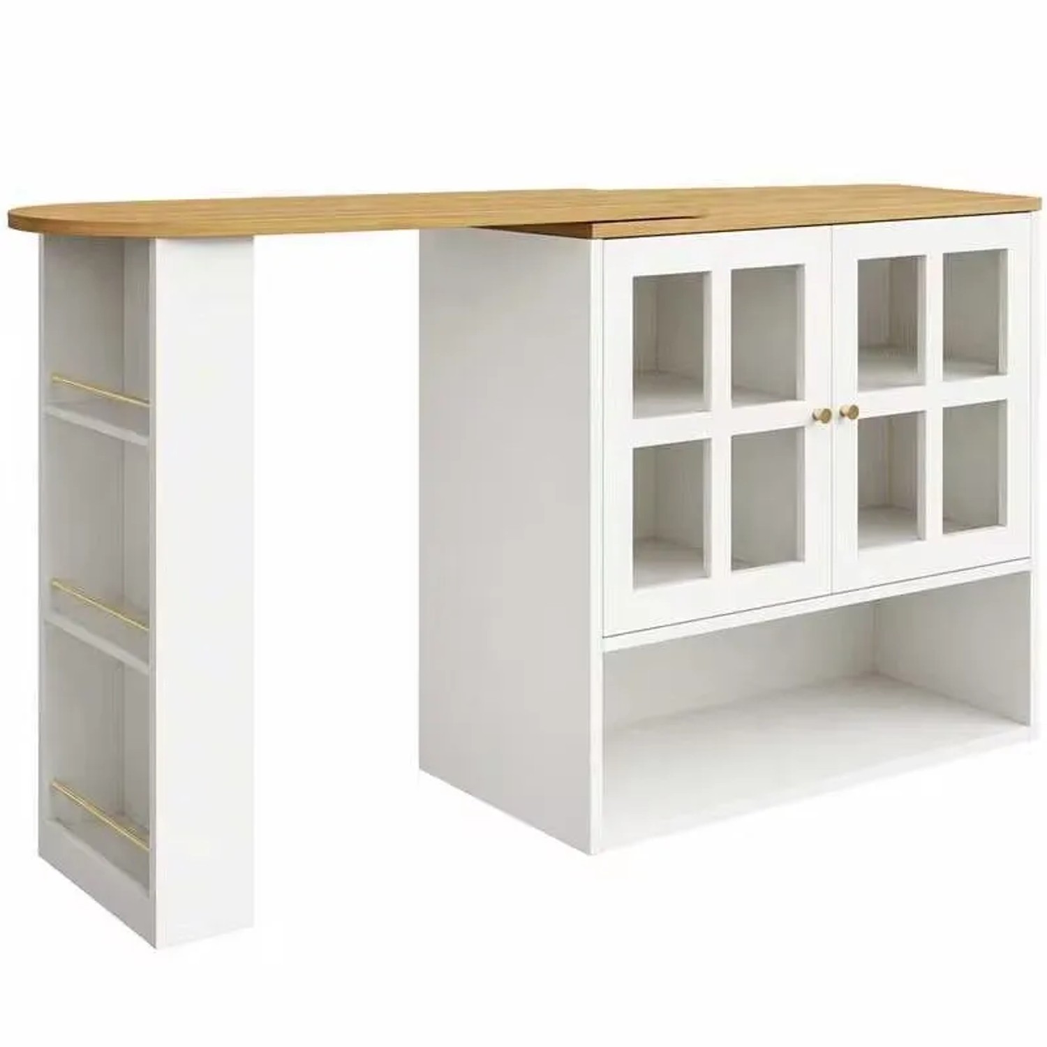 Merax 360° Drehbarer Bartisch  Snackregal  5 Ablagen  Sideboard mit Glas  Weiß