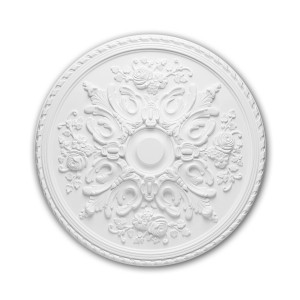 Weiße PROFHOME Deckenrosette aus Polyurethan, 82 cm Durchmesser, Zierelement im Rokoko/Barock Stil.