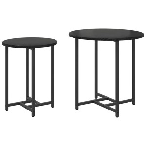 vidaXL Beistelltisch-Set, 2-teilig, schwarz Eichen-Optik, runde Tischplatten mit Metallgestell.