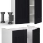 Vicco Fame-Line Küchenzeile, 240 cm, schwarz gestreift/weiß mit Marmor Arbeitsplatte.