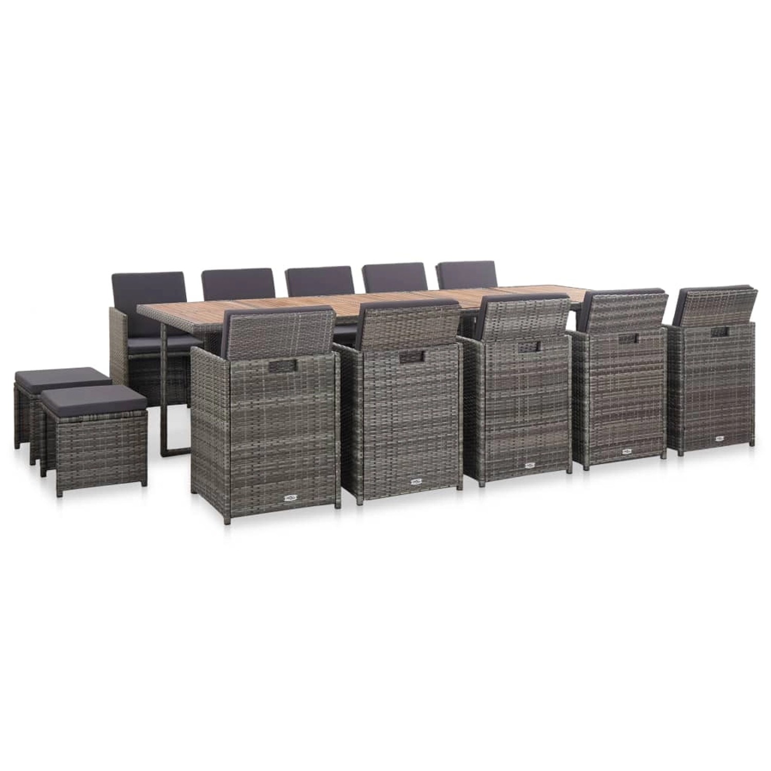 vidaXL 15-Tlg Garten-Essgruppe mit Auflagen Poly Rattan Anthrazit 46426