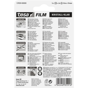 Tesa Film Kristall-Klar mit Mini-Abroller, 2 Rollen à 10m. Klebeband für Büro und Haushalt.