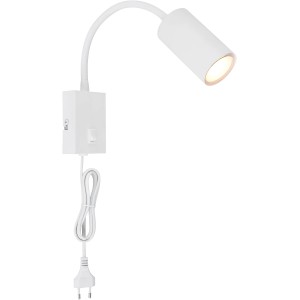 Weiße Globo Wandlampe Robby, 1-flammig, mit flexiblem Arm und Schalter.
