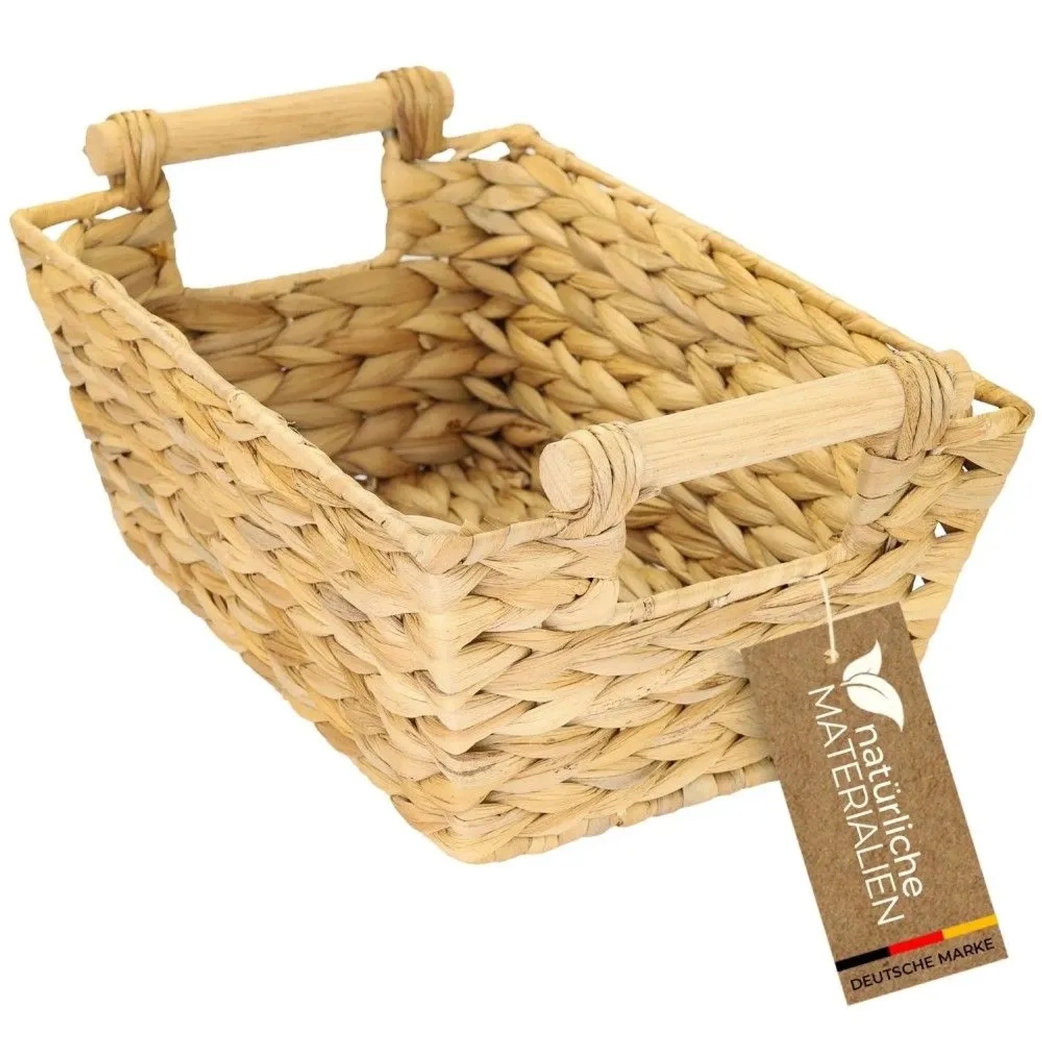 HMF 37277-30CM Aufbewahrungskorb Badezimmer Korb Holzgriffen Geflochten Wasserhyazinthe Lang und Eckig 30 x 20 x 12 cm