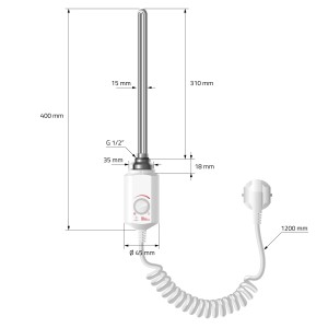 ECD Germany Heizstab 600W mit Thermostat für Badheizkörper, weiß. Elektrisches Heizgerät mit Temperaturregler.