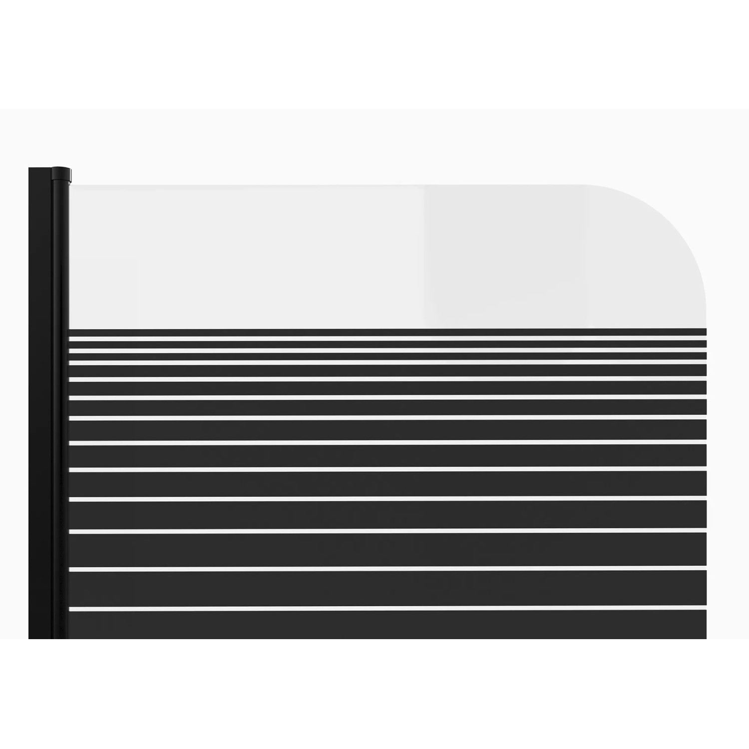 Aurlane Badewannenfaltwand Black Lines, 1-flügelig, schwarz, mit horizontalen Linien.
