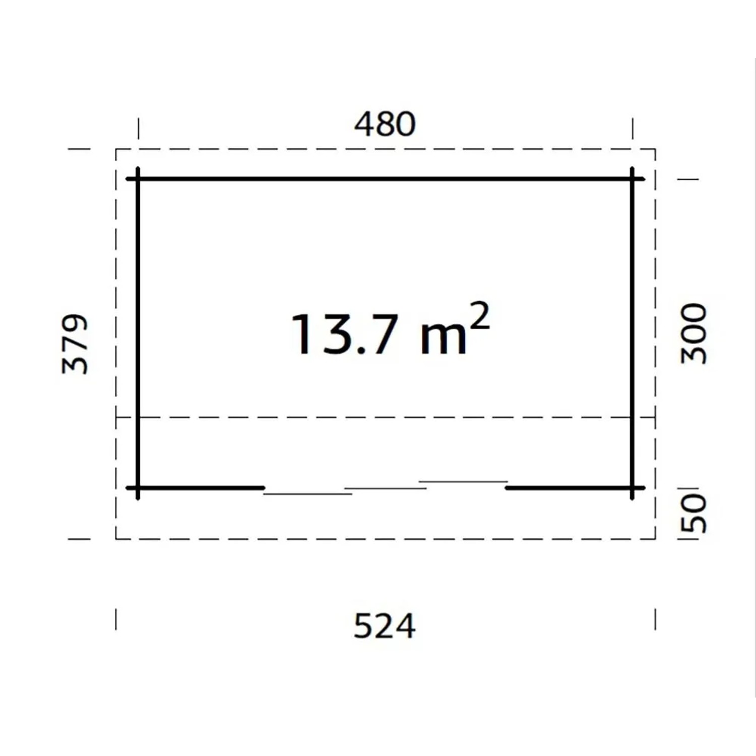 Grundriss Palmako Gartenhaus Ines Slide Plus, 480x300 cm, Fläche 13,7 m².