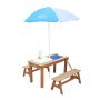 Axi Sand- und Wasser-Picknicktisch Dennis mit Sonnenschirm, blau-weiß, aus Holz mit Spielküchenspüle.