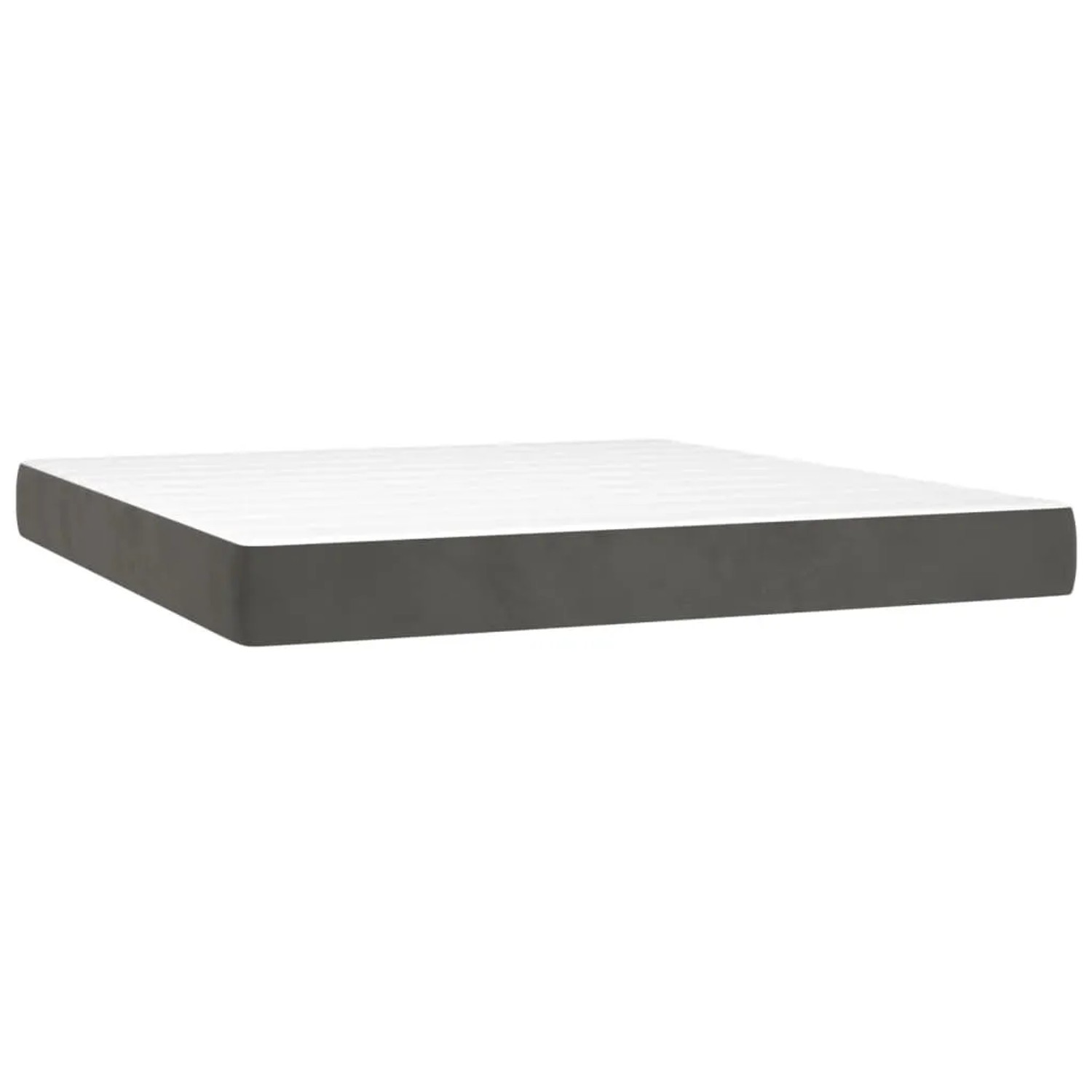 Boxspringbett Matratze, dunkelgrau, 160x200 cm. Samtbezug, weiße Liegefläche.