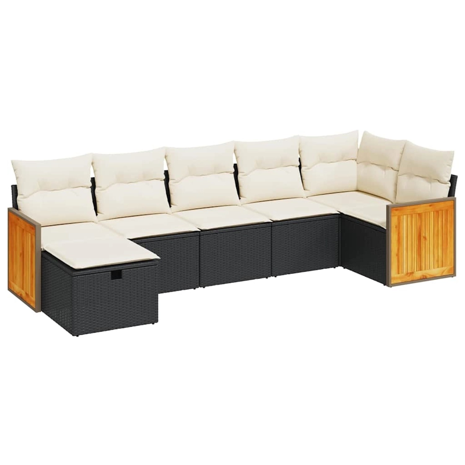 vidaXL 7-Tlg Garten-Sofagarnitur mit Kissen Schwarz Poly Rattan 3326039