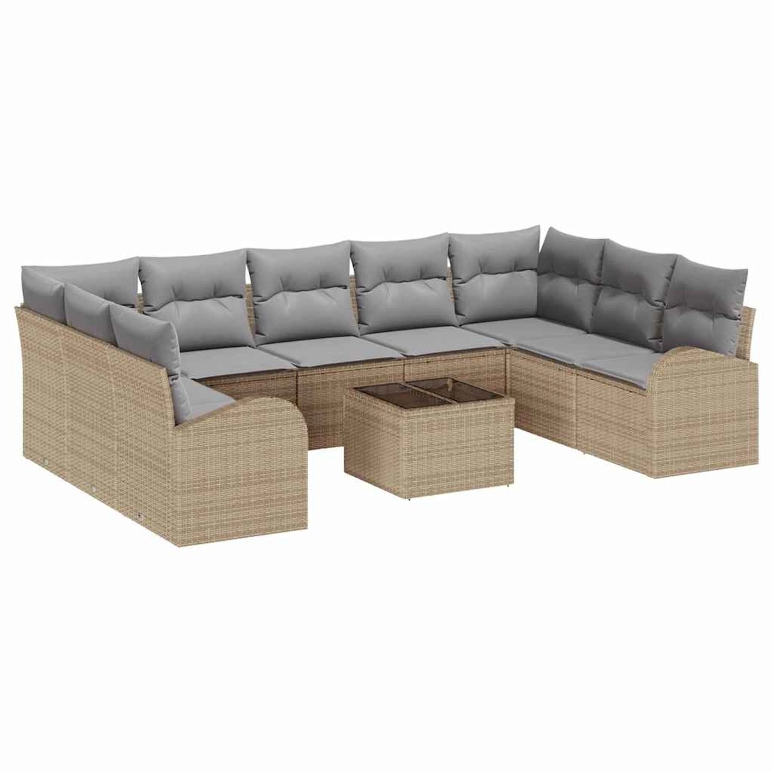 vidaXL Garten-Sofa-Set mit Kissen 10-Tlg Beige Hellgrau Poly Rattan 3354879 günstig online kaufen