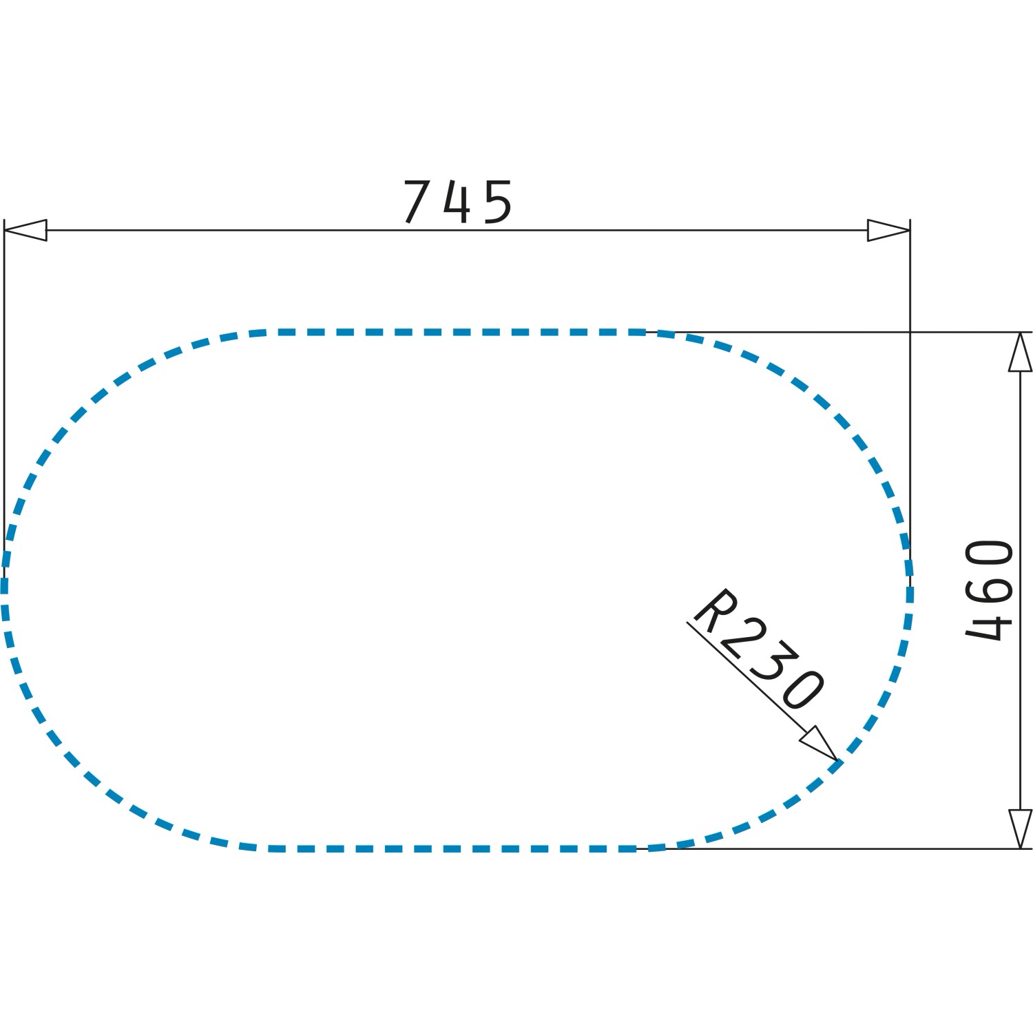 Skizze der Pyramis Einbauspüle SR Mini Edelstahl mit Maßangaben.