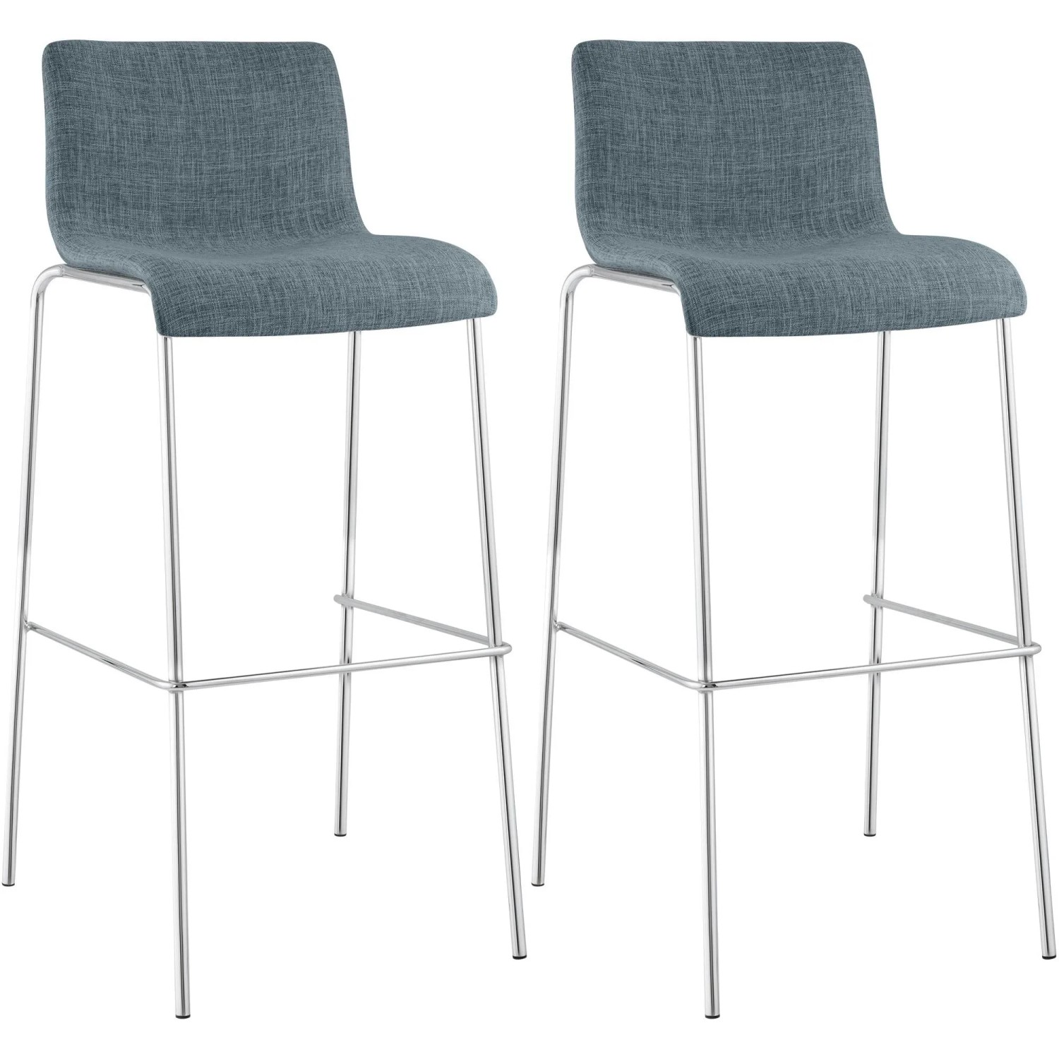 CLP 2er Set Barhocker Hover Stoff Vierfußgestell Blau/Chrom