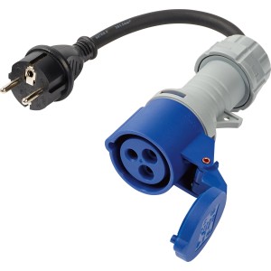 CEE Kupplung auf Schutzkontaktstecker, 3-polig, IP44, für genormte Elektroverbindungen.