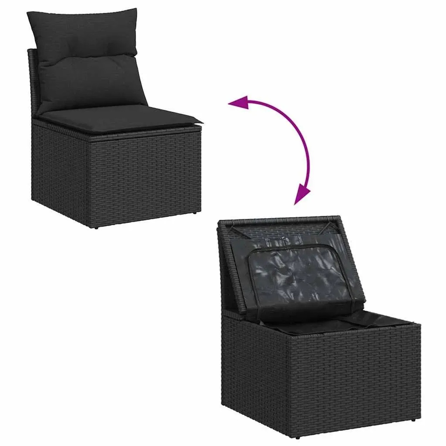 vidaXL Gartenmöbel-Set, 11-teilig, schwarz, Poly Rattan, mit Stauraum.