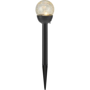 Schwarzer LED Solar Dekokugel Spieß, 39 cm, mit warmweißem Licht und RGB Farbwechsel.