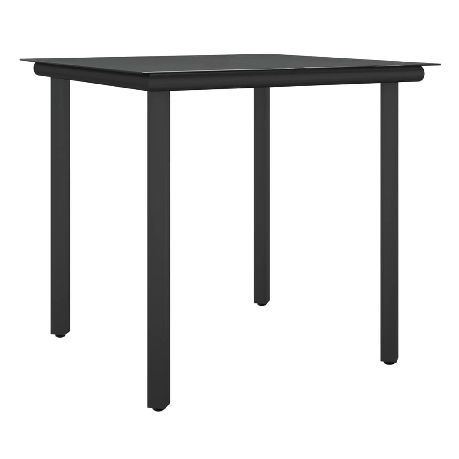 Schwarzer Gartentisch aus Stahl und Glas, Teil der 5-tlg. vidaXL Garten-Essgruppe.