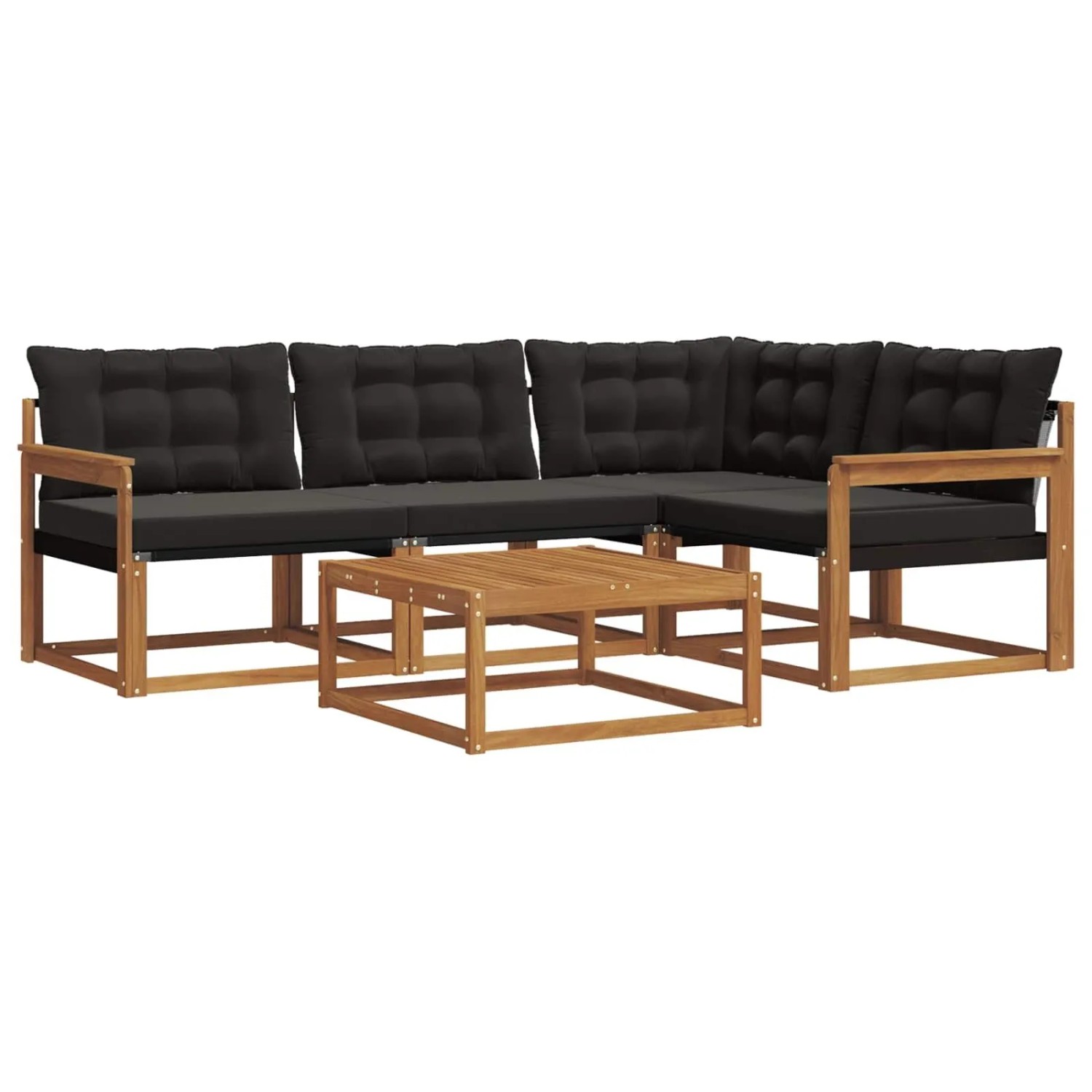 vidaXL Outdoor-Sofagarnitur mit Kissen 5-Tlg Natur und Schwarz 3369427