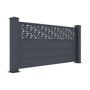 Anthrazitgrauer Vente-unique Zaun Bazio aus Aluminium mit dekorativen Motiven. Ideal für Zäune.