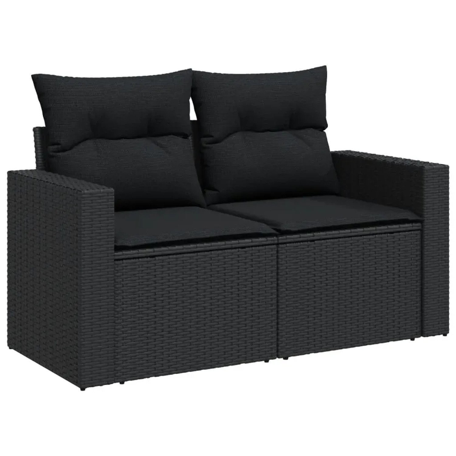 Schwarze 2-Sitzer Garten-Sofagarnitur aus Rattan mit Kissen von vidaXL.