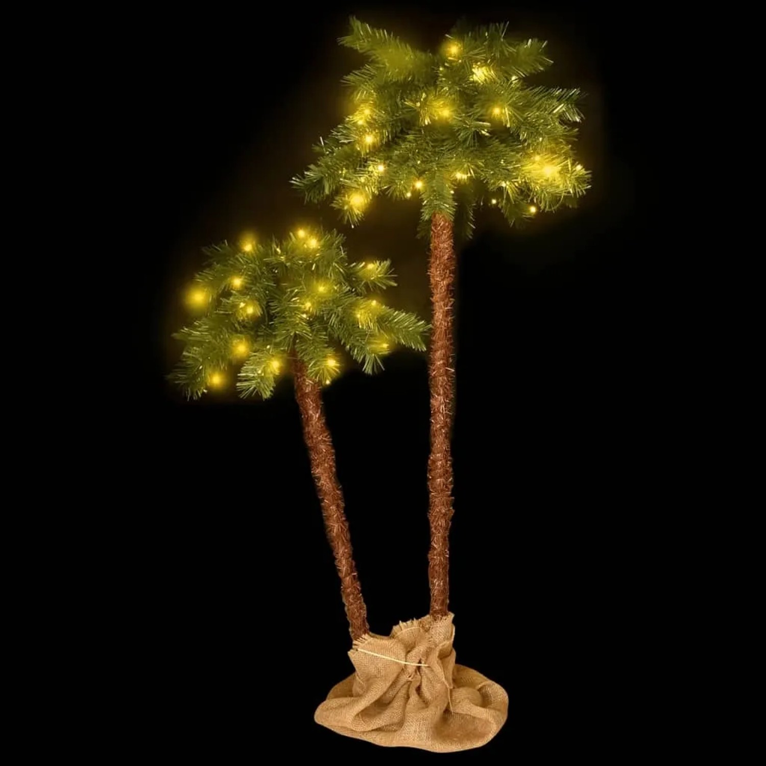 Künstliche Doppel-Palme mit LEDs, 90 und 150 cm, für tropische Weihnachten oder als Deko.
