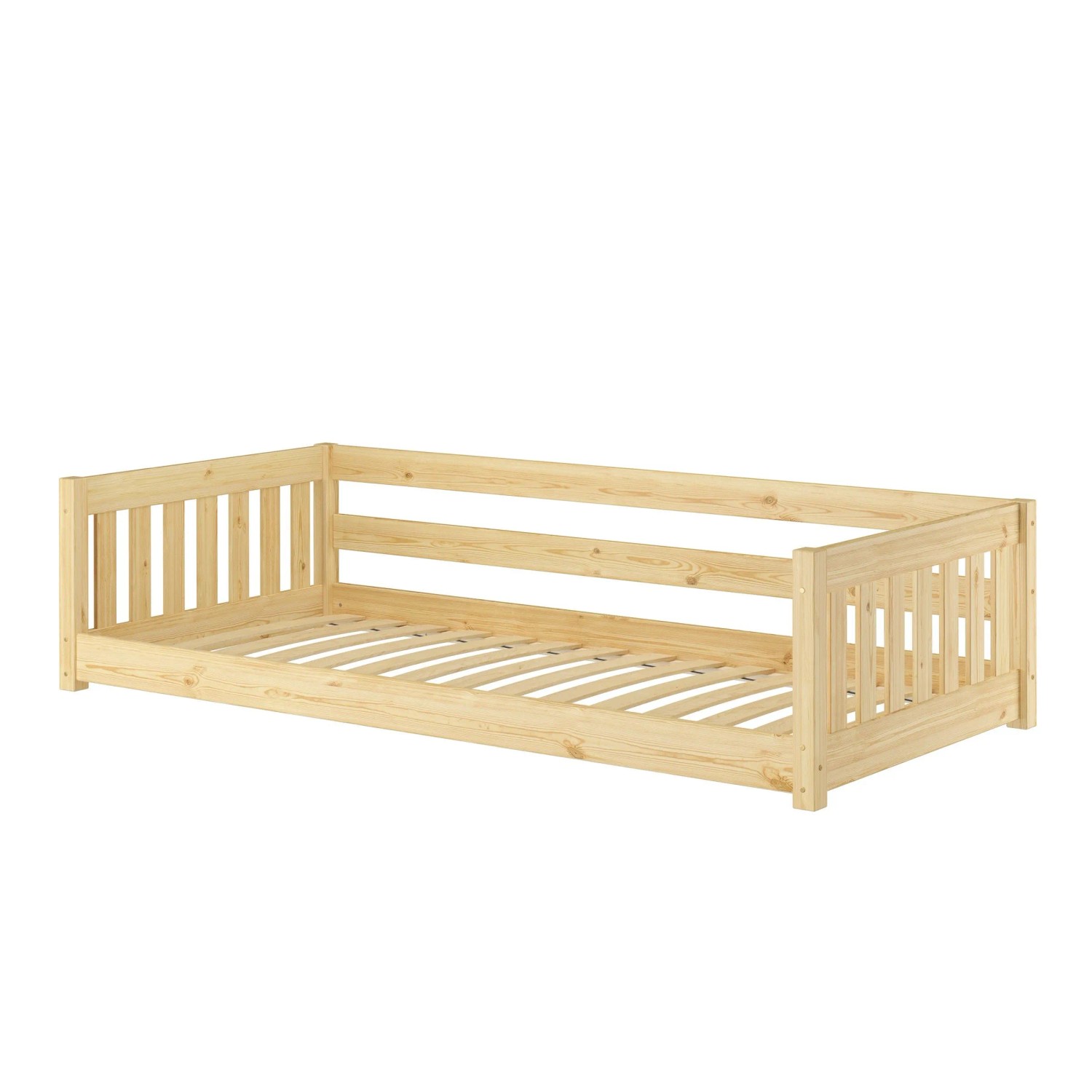 Erst-Holz Niederflurbett für Kinder mit Sicherung 90 x 200 cm Kiefer Massiv Modell 28 Federleisten