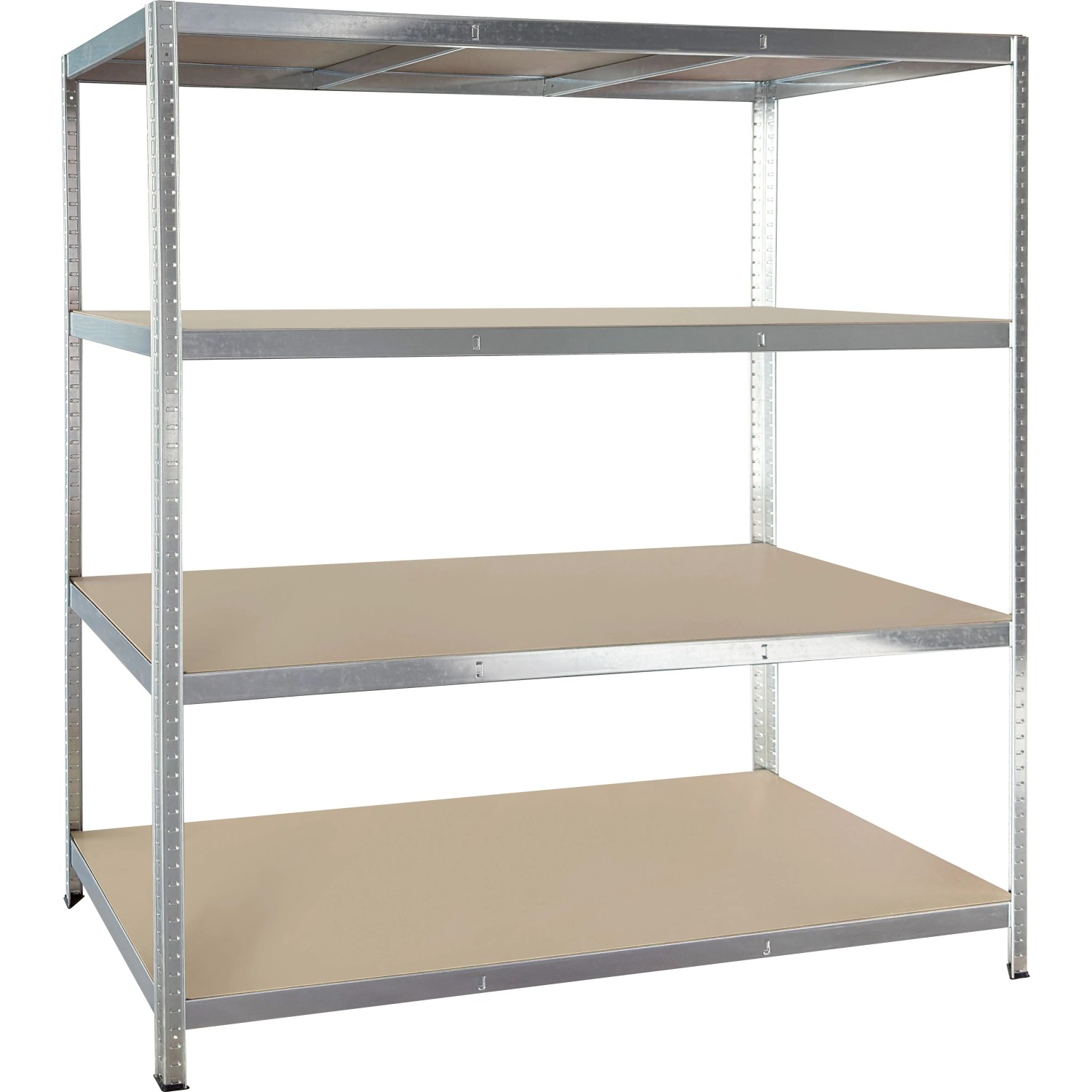 OBI XL Metall-Schwerlast-Steckregal, verzinkt, mit 4 MDF-Böden. Robustes Regal für Lager & Werkstatt.