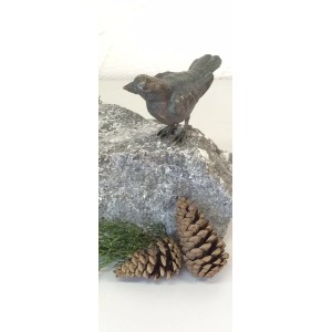Bronzefigur Vogel auf Granitstein, 20 cm, Gartendeko für Tierliebhaber.