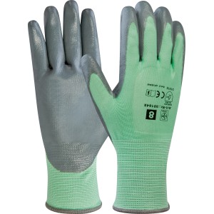 LUX Tankhandschuhe Größe 8, Arbeitshandschuhe mit Nitrilbeschichtung in Grau und Grün.
