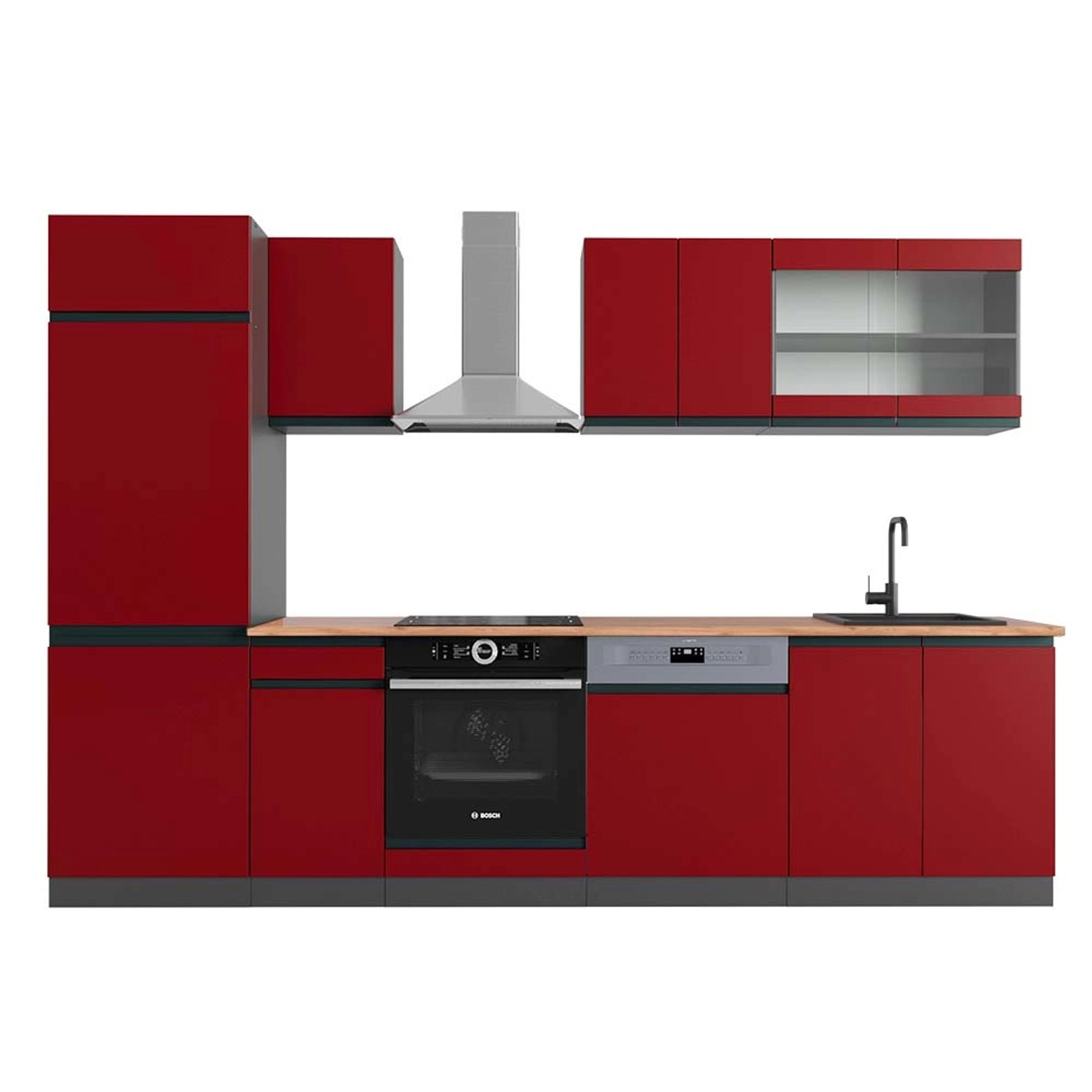 Vicco R-Line Küchenzeile Rot/Anthrazit 300 cm AP Eiche günstig online kaufen