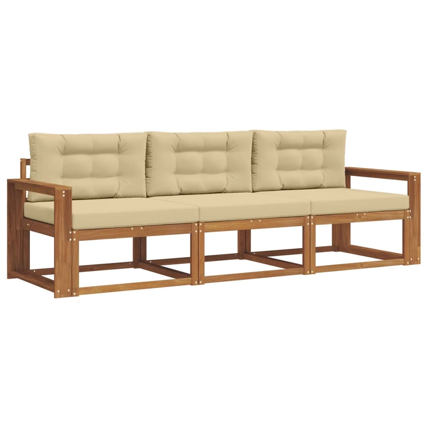 vidaXL Outdoor-Sofagarnitur mit Kissen 3-Tlg Natur und Beige 3367131