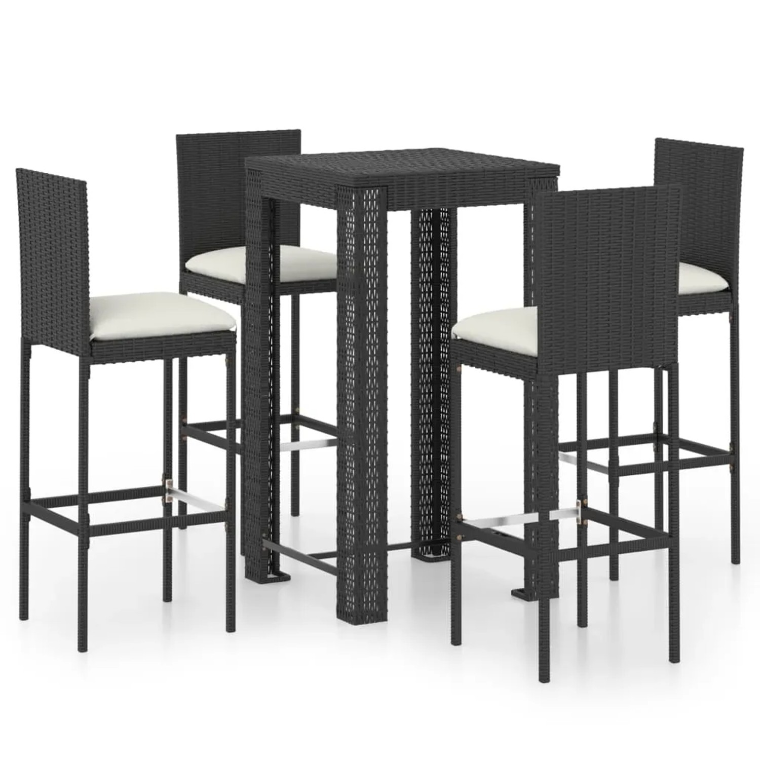 vidaXL 5-Tlg Gartenbar-Set mit Kissen Poly Rattan Schwarz 3064794