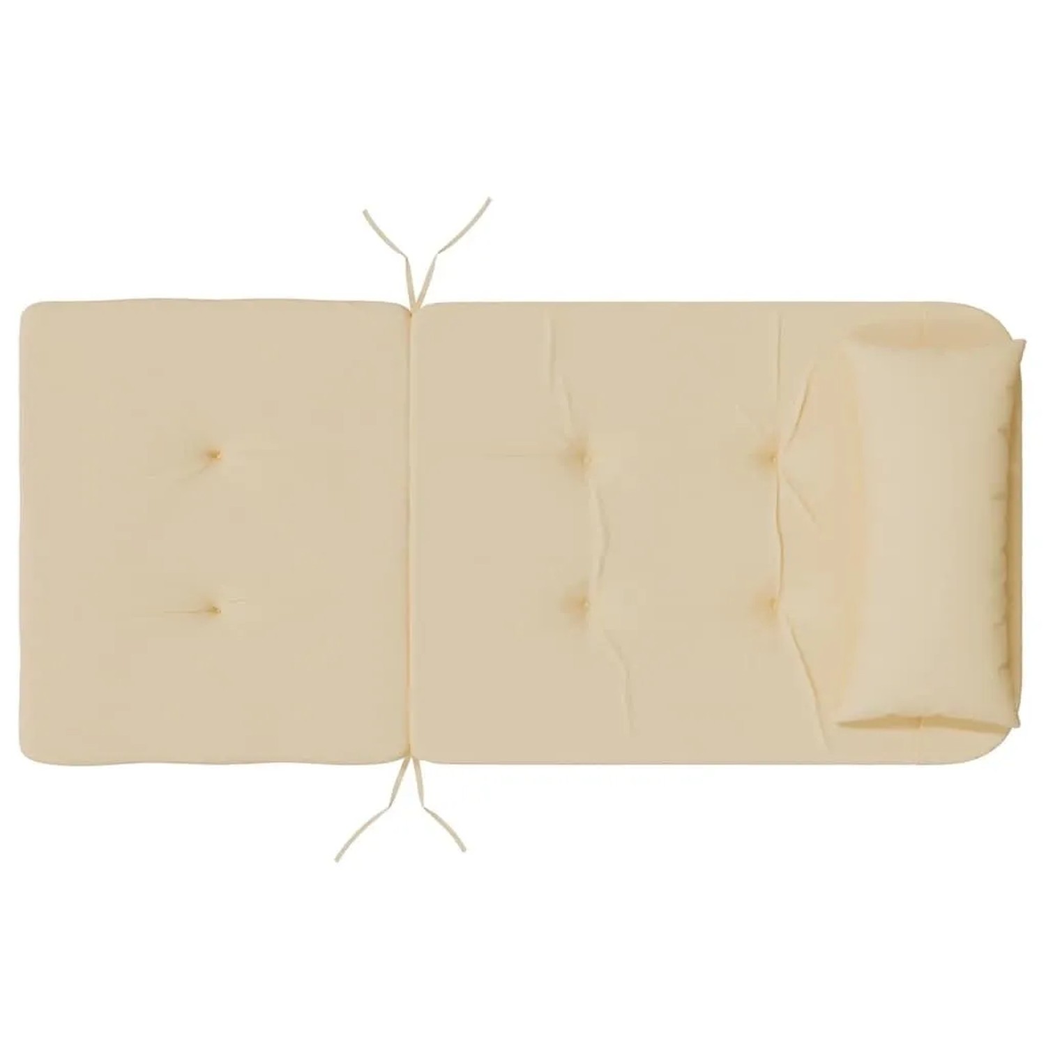 Beige Adirondack-Auflage aus Oxford-Gewebe mit Polsterung, integriertem Kopfkissen und Bindebändern.