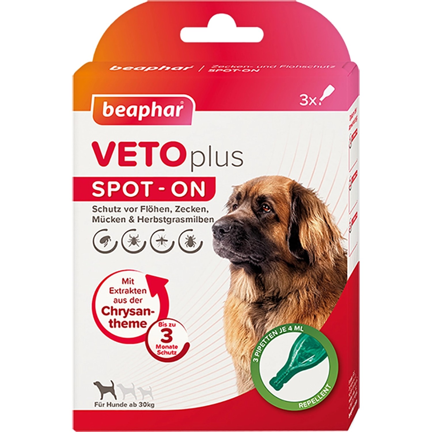 Beaphar Zecken- und Flohschutz VetoPlus Spot-On für Hunde ab 30 kg (3 x 4 ml)