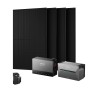 Anker Solix Balkonkraftwerk Set mit vier schwarzen Solarmodulen, Solarbank, Power Dock und Smart Meter.