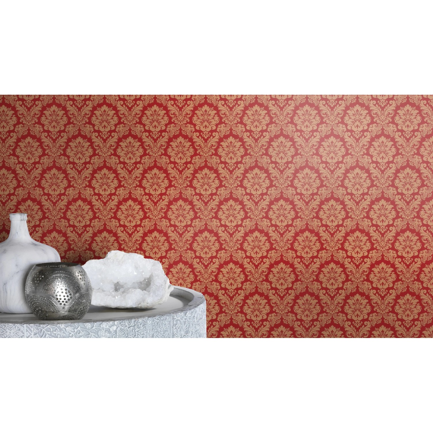 Rasch Vliestapete Trianon XIII, Ornamentmuster in Rot und Gold. Dekorative Tapete für Wohnräume.