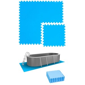 Blaue eyepower Poolunterlage aus EVA-Schaumstoff, 16er Set, mit Puzzle-System schützt den Poolboden. Poolzubehör.