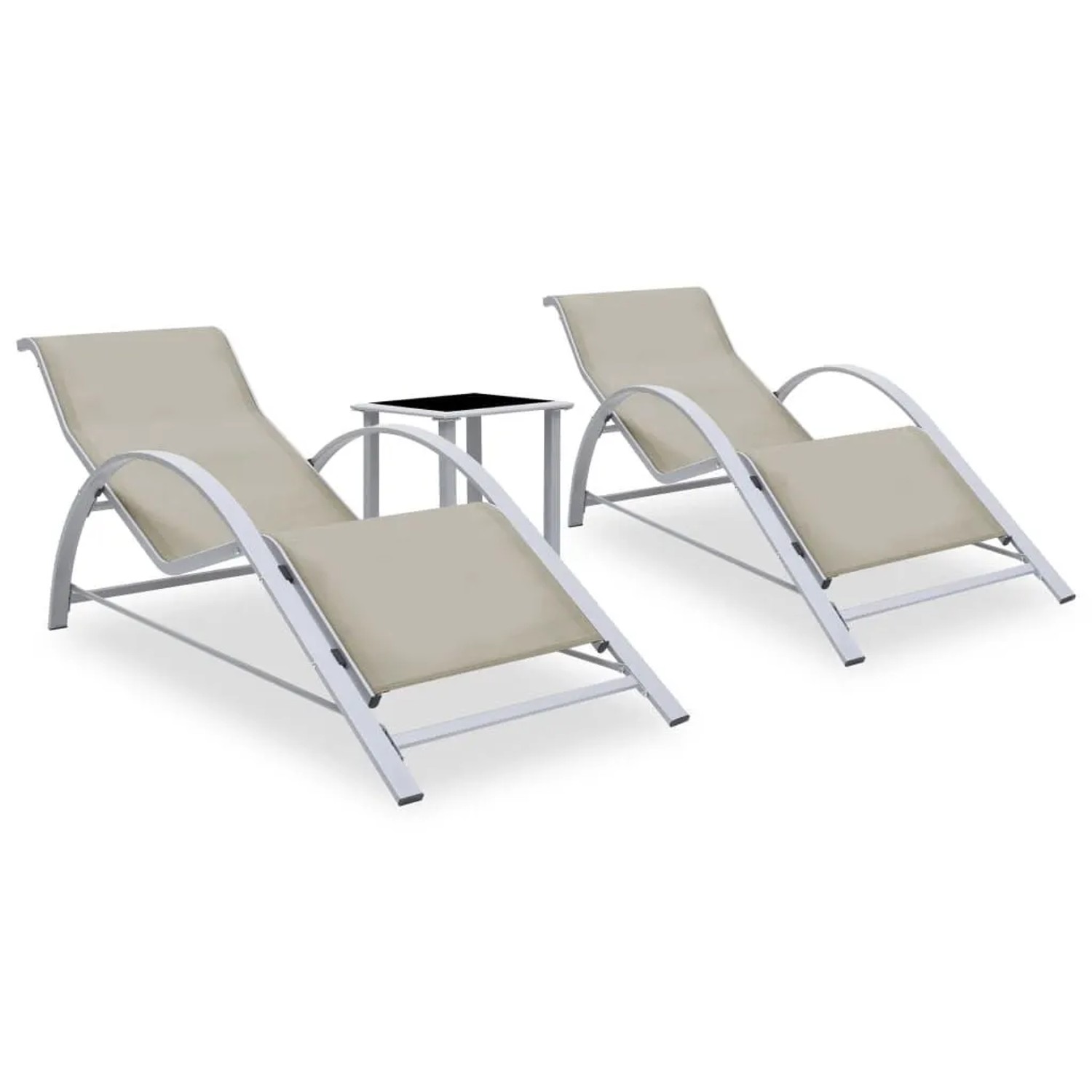 Furnicato Sonnenliegen 2 Stk Mit Tisch Aluminium Cremeweiß