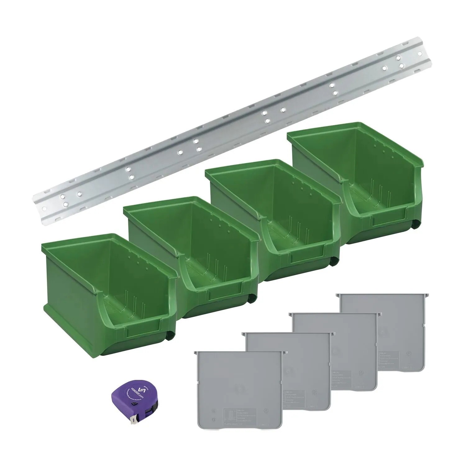 vasalat Set Stapelboxen Größe 3 235x150x125 mm Grün mit Schiene & Trennsteg 4 Stück