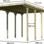 Karibu Caravan Carport mit Maßangaben: 350 cm Durchfahrtshöhe, Holzkonstruktion.